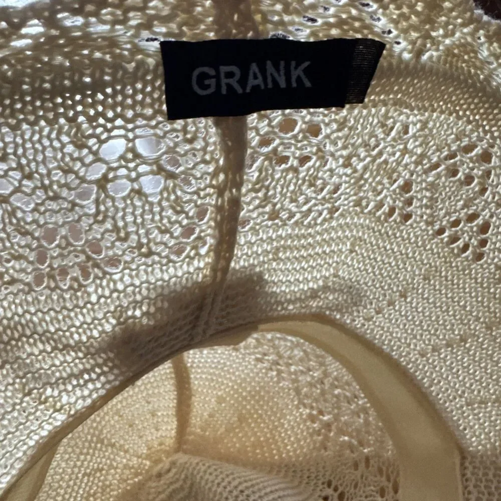 Vintage Grank Beige Sz L Lace Woven Summer Sun Hat Women's Floppy Beach Accessor